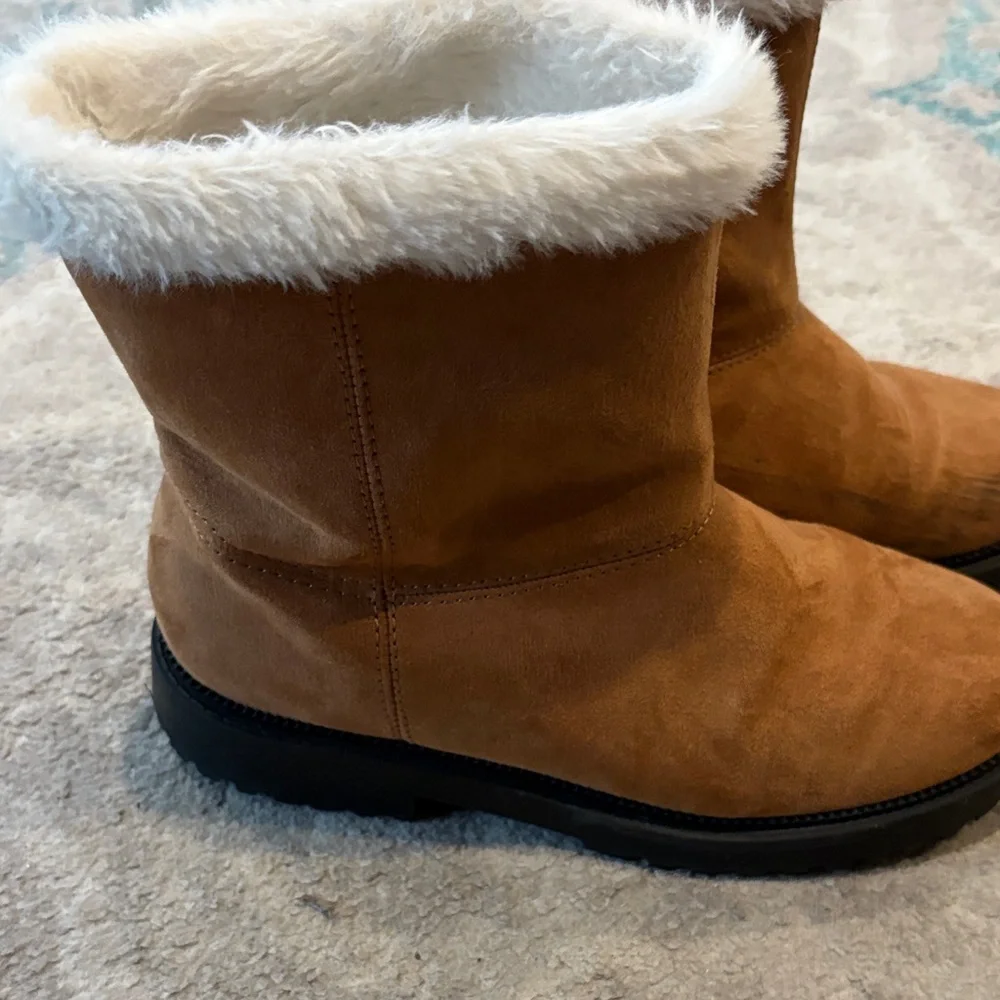 Kids Tan Boots with Faux Fur Trim